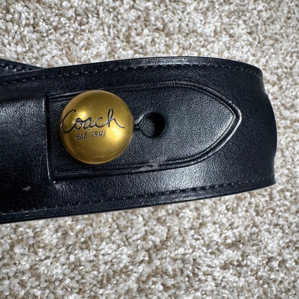 Coach Leather Horsebit Style Belt Brass Double Rings Branded Studs - Picture 7 of 16